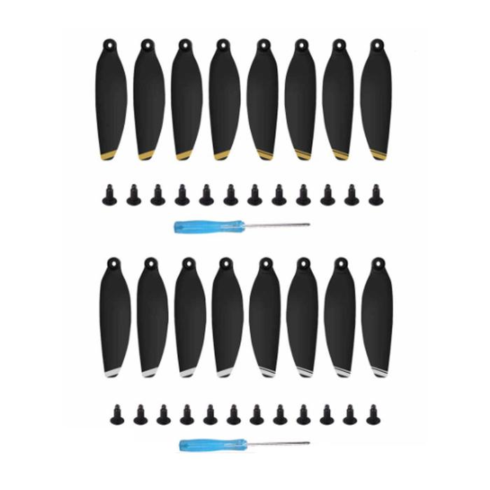 Hélices Fácil de Colocar en Dron, MXMNB-002-5, 8 Hélices, Negro con Plata, Mavic Mini /2/SE, 12 Tornillos, 1 Destornillador, MiniBlack