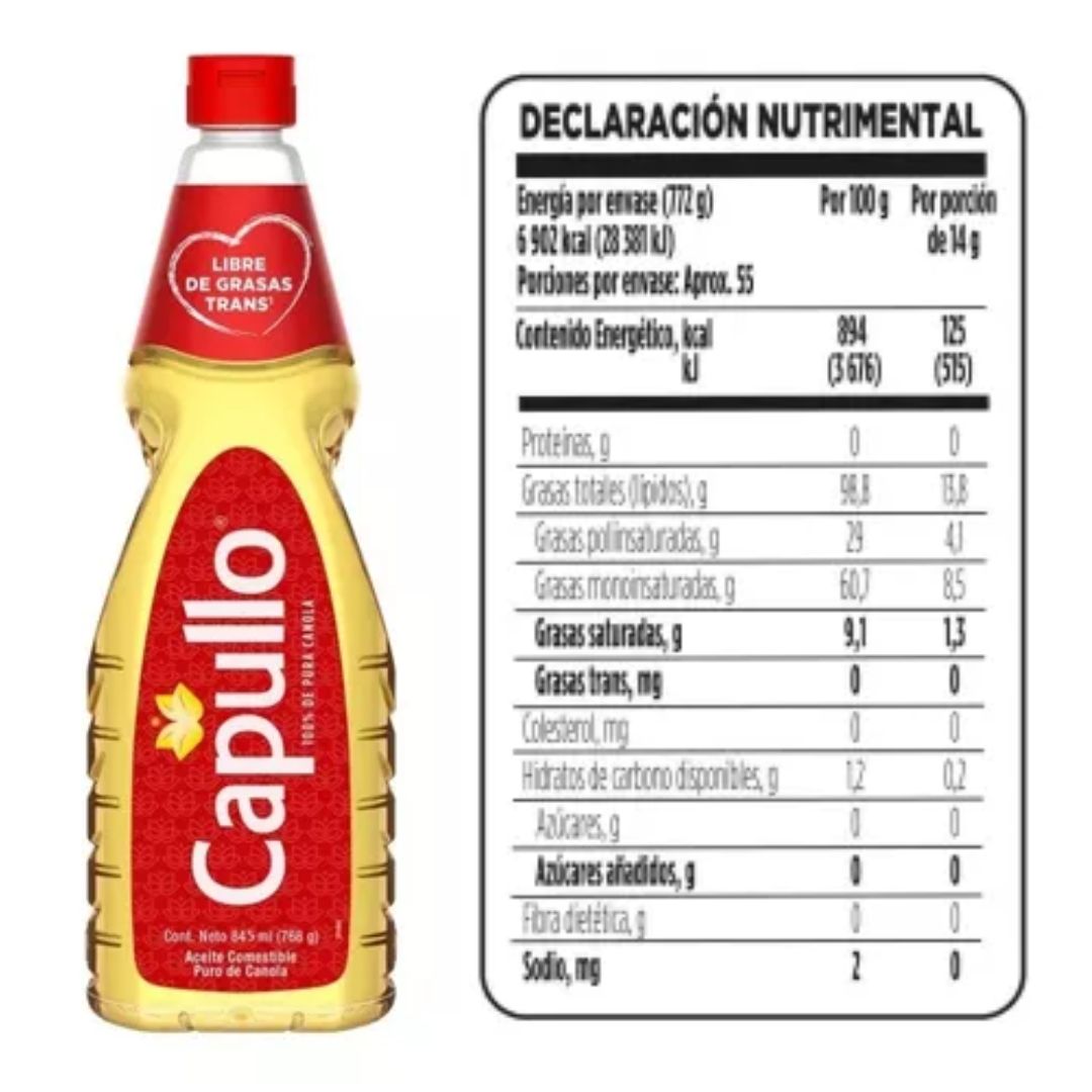 Aceite Capullo De 845 Ml 100% Puro De Canola 3 Piezas