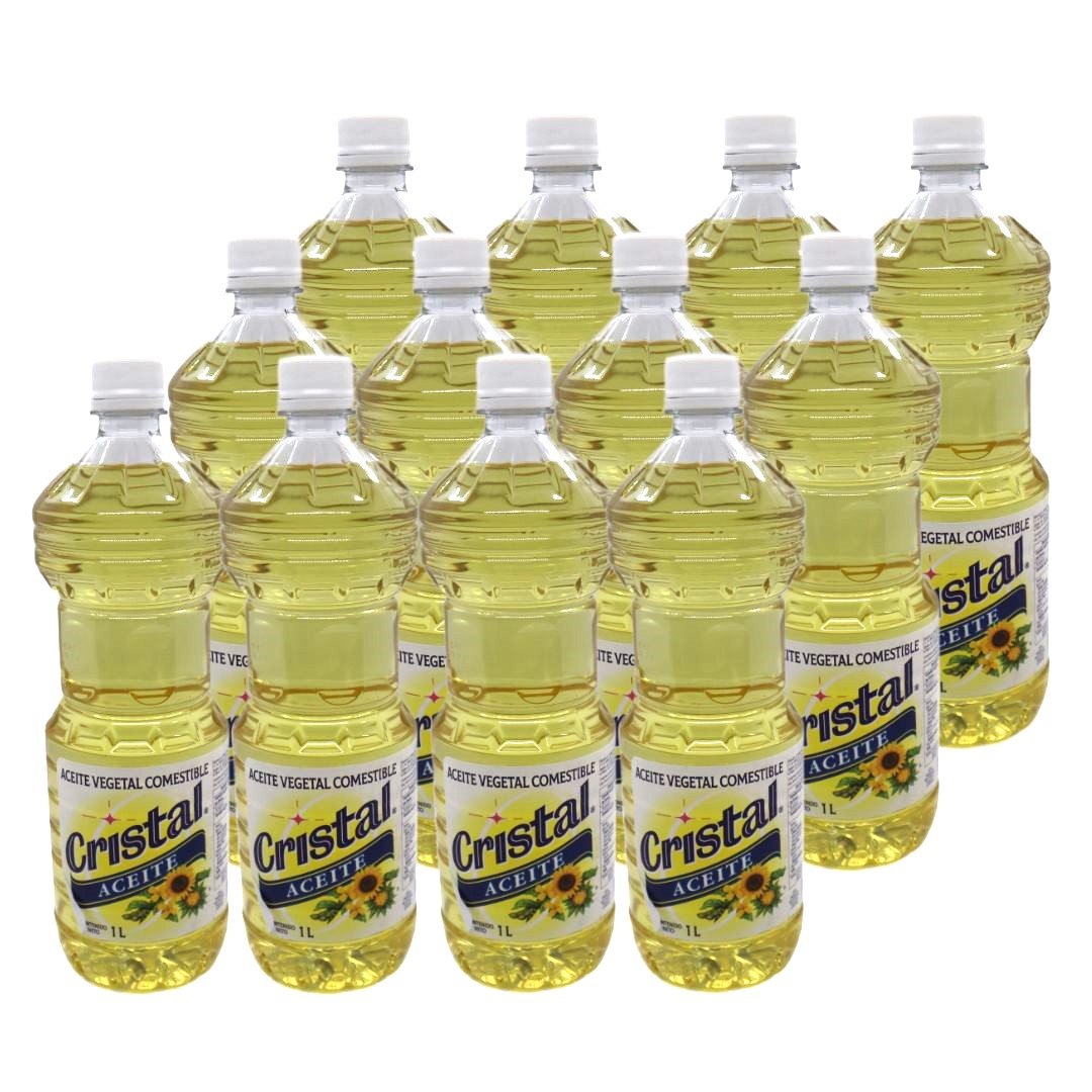 Aceite Vegetal Comestible Cristal Caja Con 12 Piezas De 1 Litro