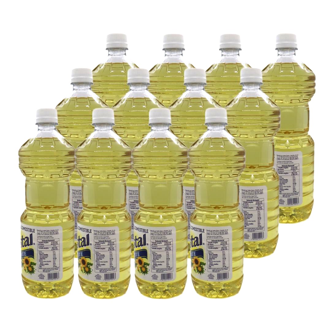 Aceite Vegetal Comestible Cristal Caja Con 12 Piezas De 1 Litro