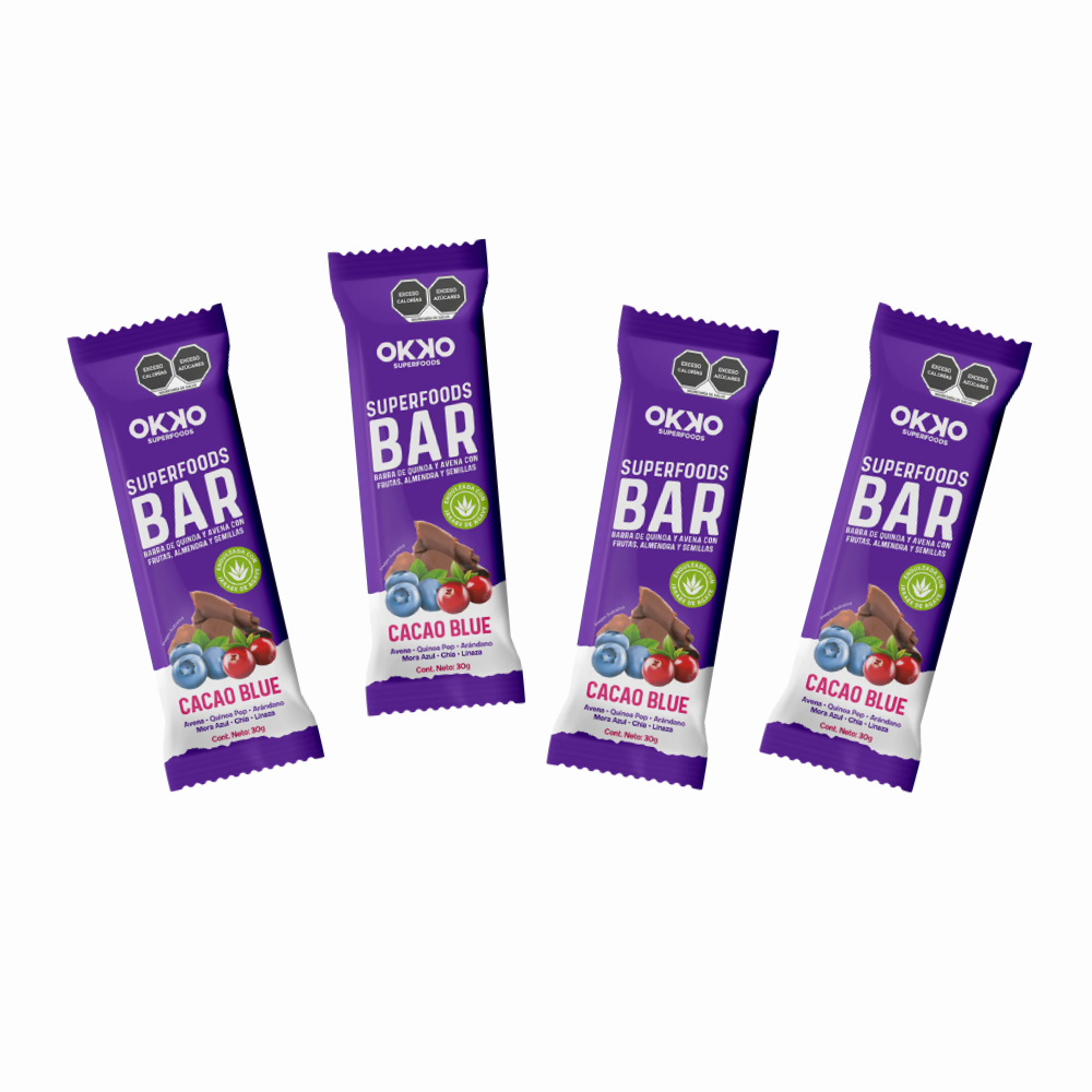 Paquete de Barritas Okko Cacao Blue dos cajas de 4 piezas