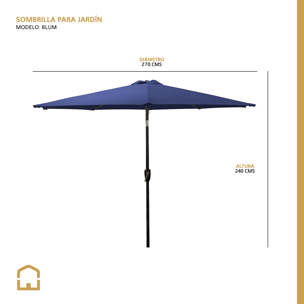 CASA EASTER Sombrilla Azul de Poliester 2.7 M Diametro Resistente con Angulo de inclinacion para Patio, jardín, Playa
