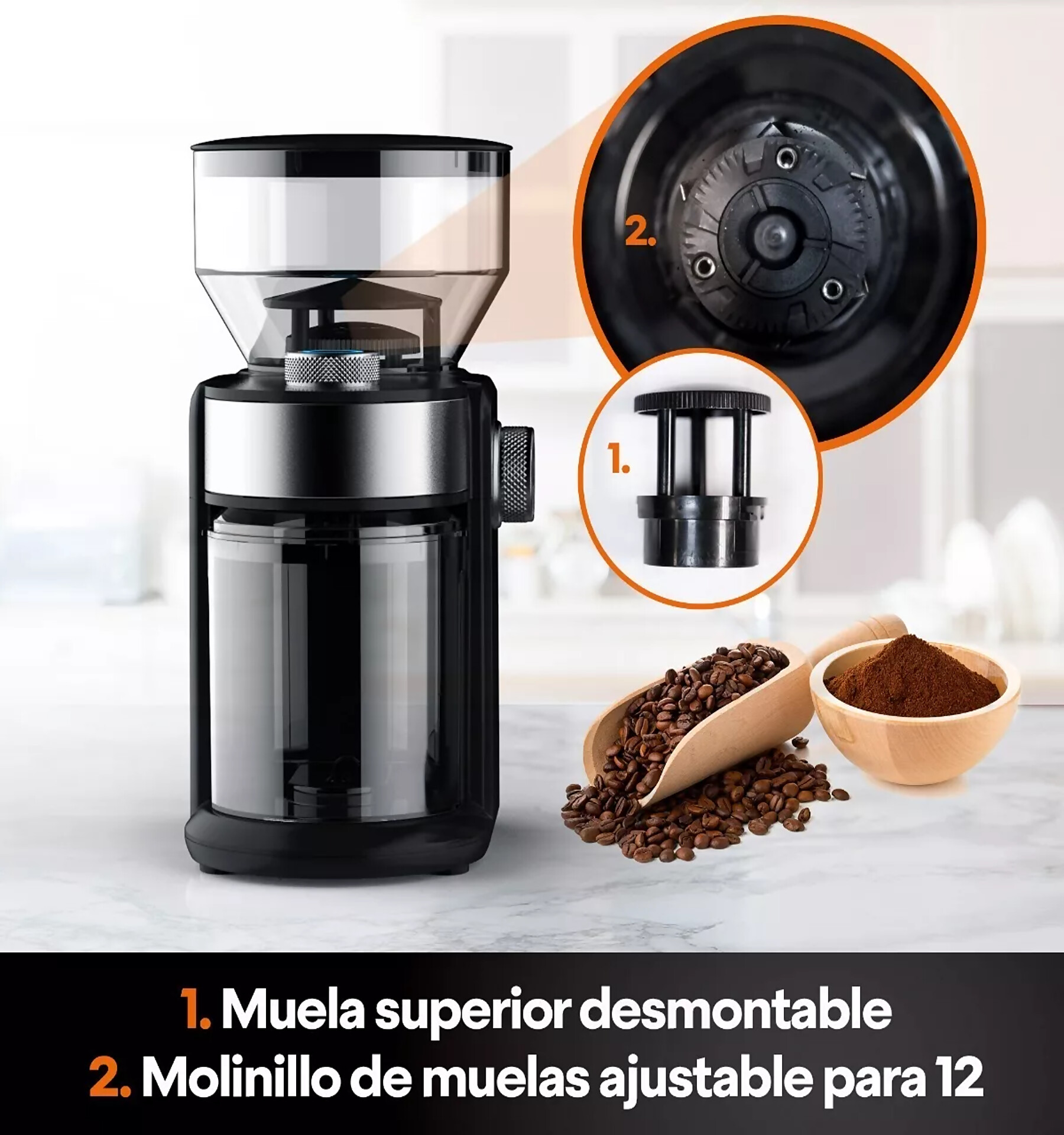 Molino Para Café Y Especias MK-CG-12K Powergrind 200g Negro Masterchef