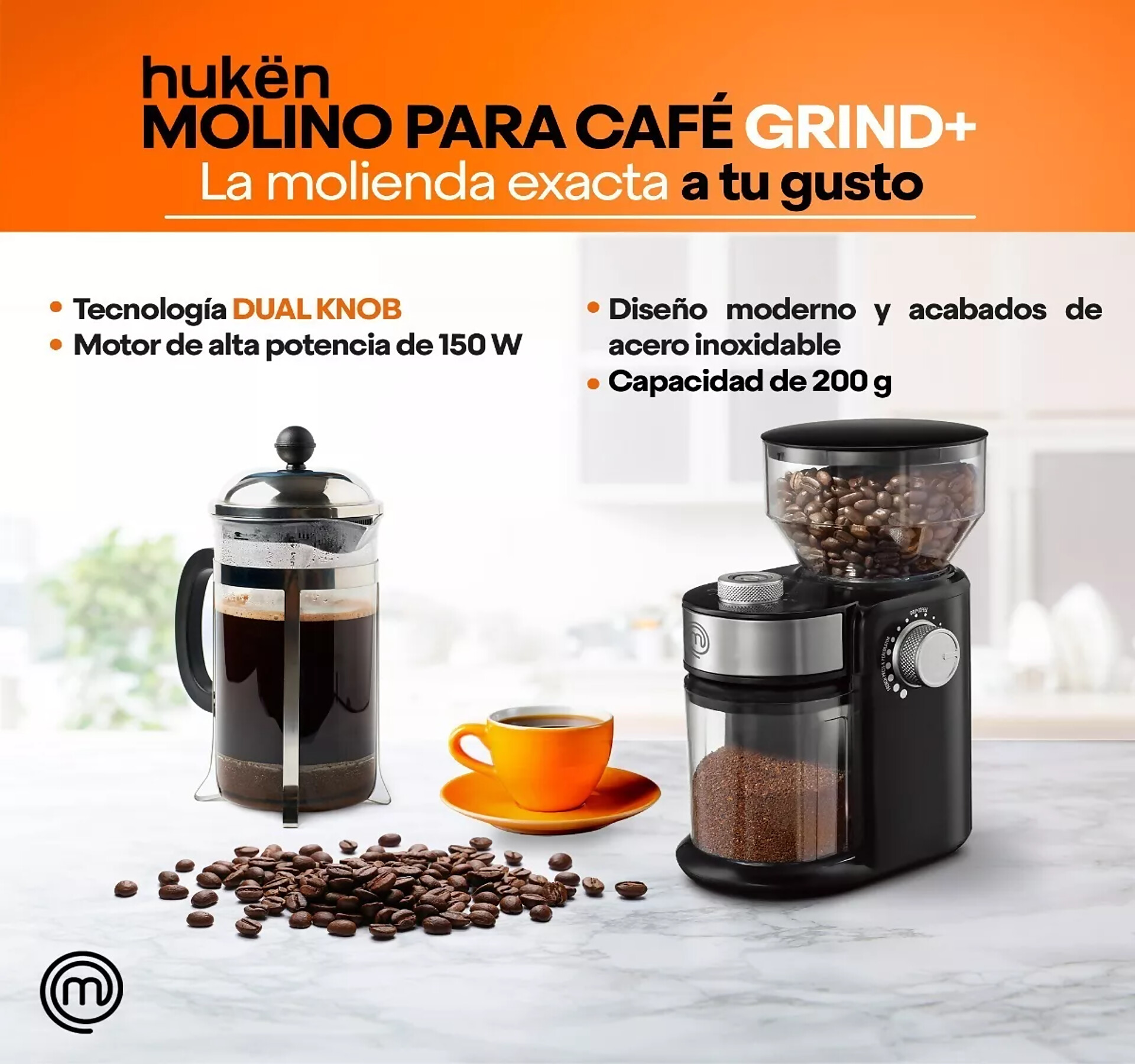 Molino Para Café Y Especias MK-CG-12K Powergrind 200g Negro Masterchef