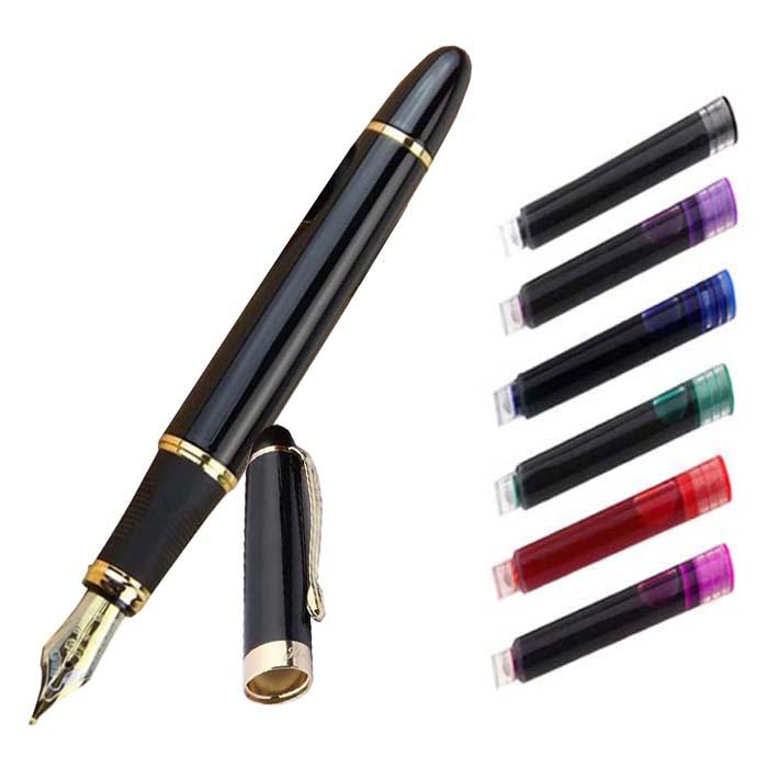 Plumas Tipo Fuente para Redacción MXRRW-001-1 1pza 0,5mm Punta NegroDorado 1 Tinta Negra Acero Inoxidable Para Cartucho SmallCartri 3,4mm, ArrowBlack