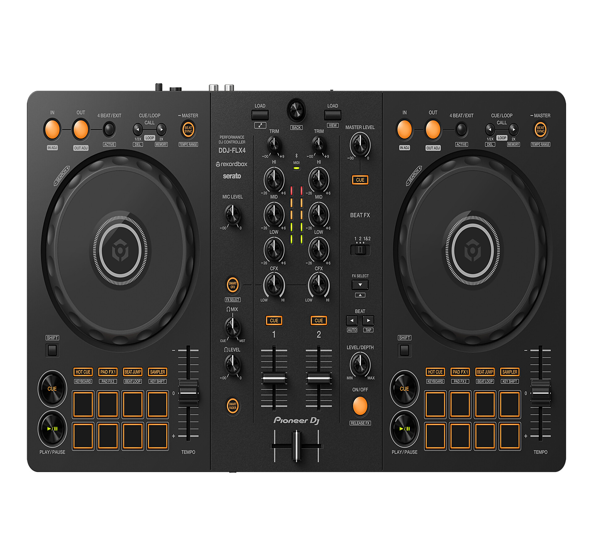 Pioneer Controlador DJ DDJ-FLX4 driver de DJ Rekordbox y Serato de 2 barajas - Grafito