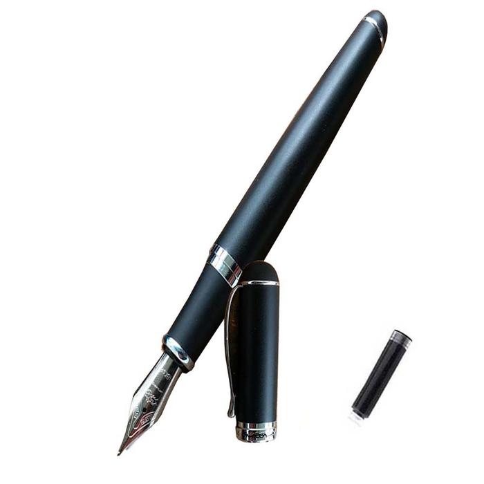Pluma Fuente Estilográfica MXBMT-001-1 1pza 0,5mm Punta NegroBlanco 1 Tinta Negra Acero Inoxidable Para Cartucho SmallCartri 3,4mm, BlackMate