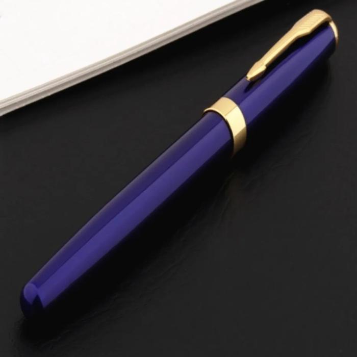 Bolígrafo Fuente Resistentes MXUEX-001-2 1pza 0,5mm Punta Azul Marino Oro 1 Tinta Negra Acero Inoxidable Para Cartucho SmallCartri 3,4mm, BlueLux