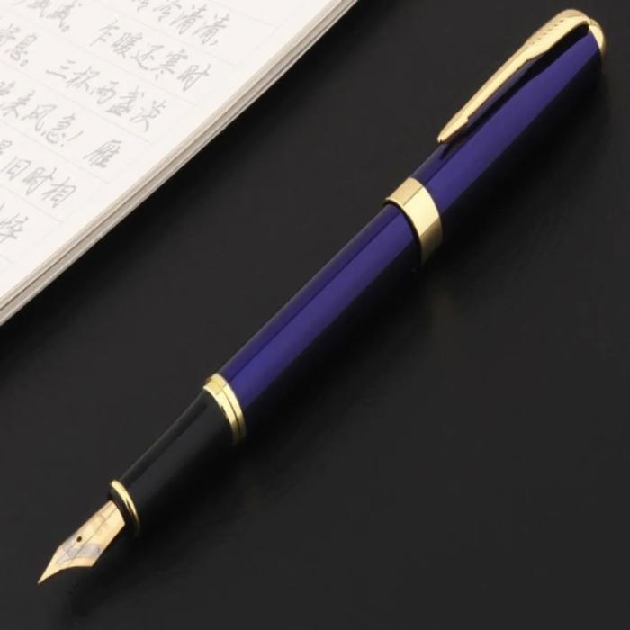 Bolígrafo Fuente Resistentes MXUEX-001-2 1pza 0,5mm Punta Azul Marino Oro 1 Tinta Negra Acero Inoxidable Para Cartucho SmallCartri 3,4mm, BlueLux