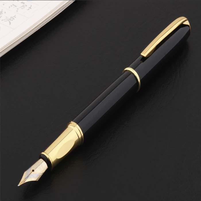 Plumas Tipo Fuente Caligrafía MXBWY-001-1 1pza 0,5mm Punta NegroDorado 1 Tinta Negra Acero Inoxidable Para Cartucho SmallCartri 3,4mm, BlackWhite