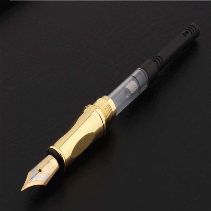 Plumas Tipo Fuente Caligrafía MXBWY-001-1 1pza 0,5mm Punta NegroDorado 1 Tinta Negra Acero Inoxidable Para Cartucho SmallCartri 3,4mm, BlackWhite