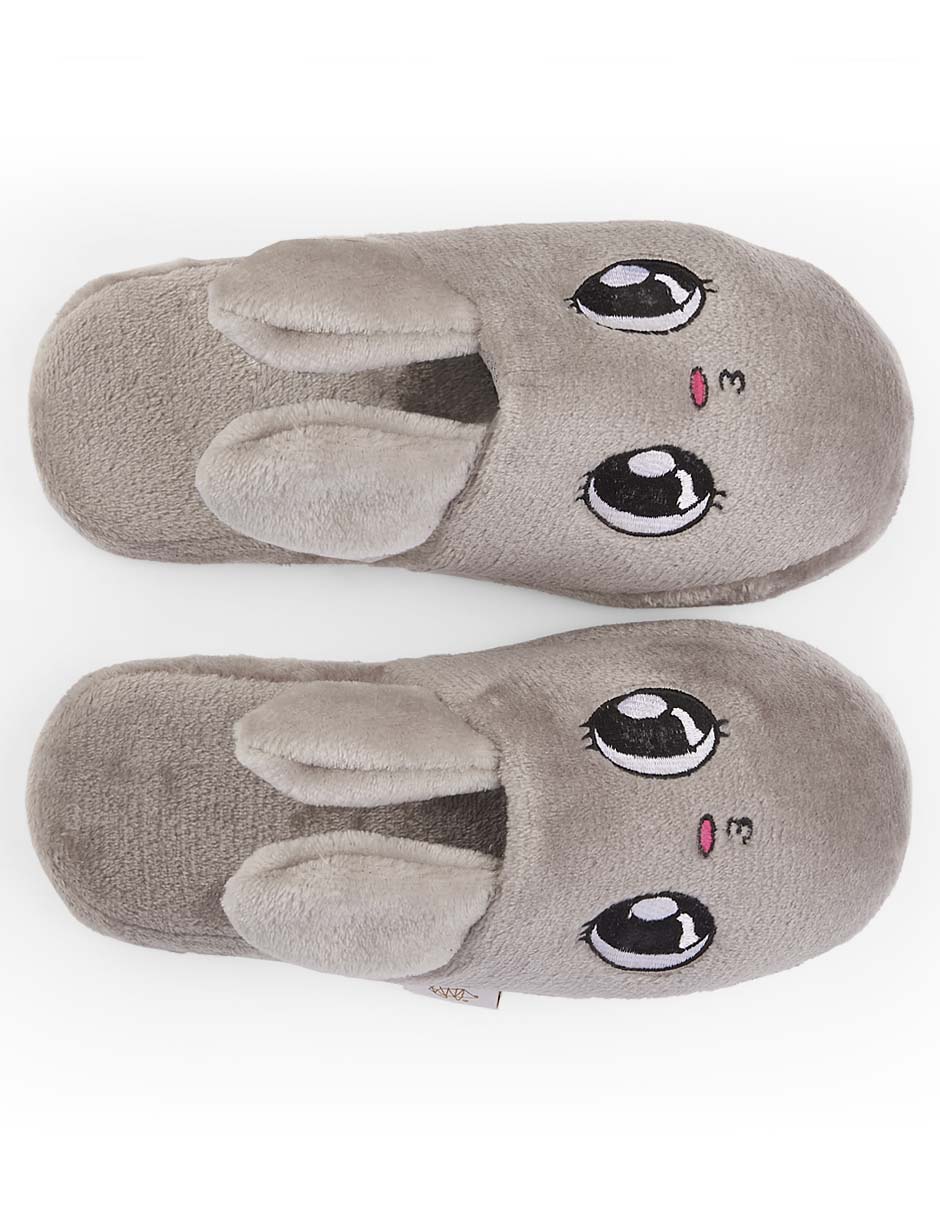 Erizo - Pantuflas de Dama / Mujer Lisas - Diseño Bordado de Conejo y Orejas 3D