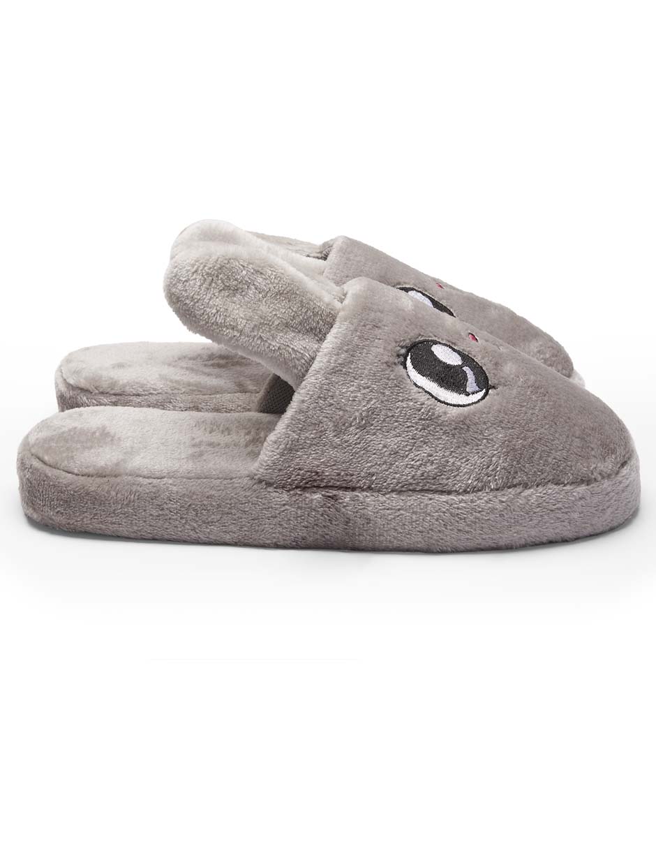 Erizo - Pantuflas de Dama / Mujer Lisas - Diseño Bordado de Conejo y Orejas 3D