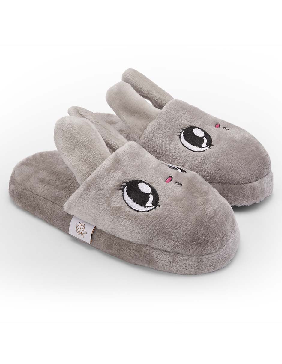 Erizo - Pantuflas de Dama / Mujer Lisas - Diseño Bordado de Conejo y Orejas 3D
