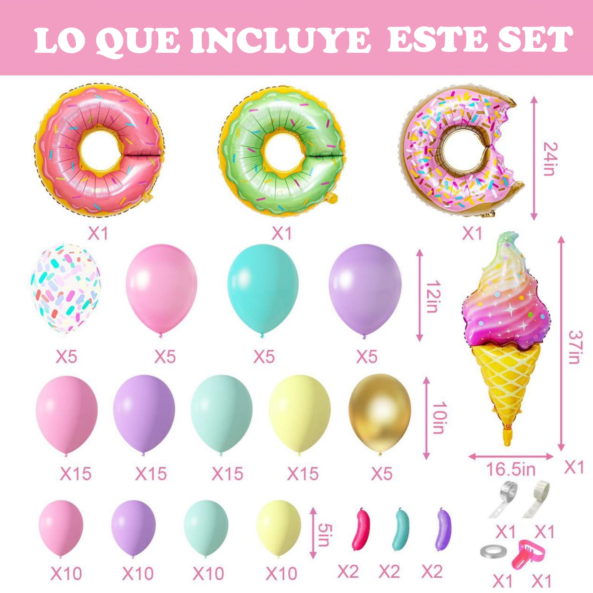 Sweet Globos Para Decoración Kit Fiesta Donas Y Helado