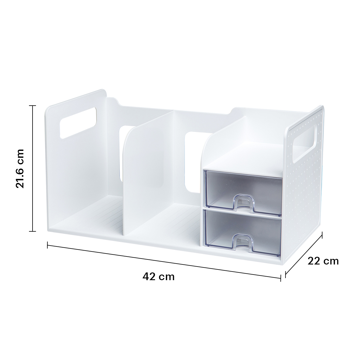 AGBOX Organizador de escritorio y Estante de libros 2 divisiones 2 cajones Blanco LTOFD002