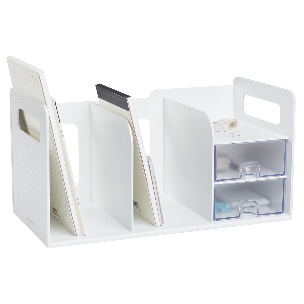 AGBOX Organizador de escritorio y Estante de libros 2 divisiones 2 cajones Blanco LTOFD002