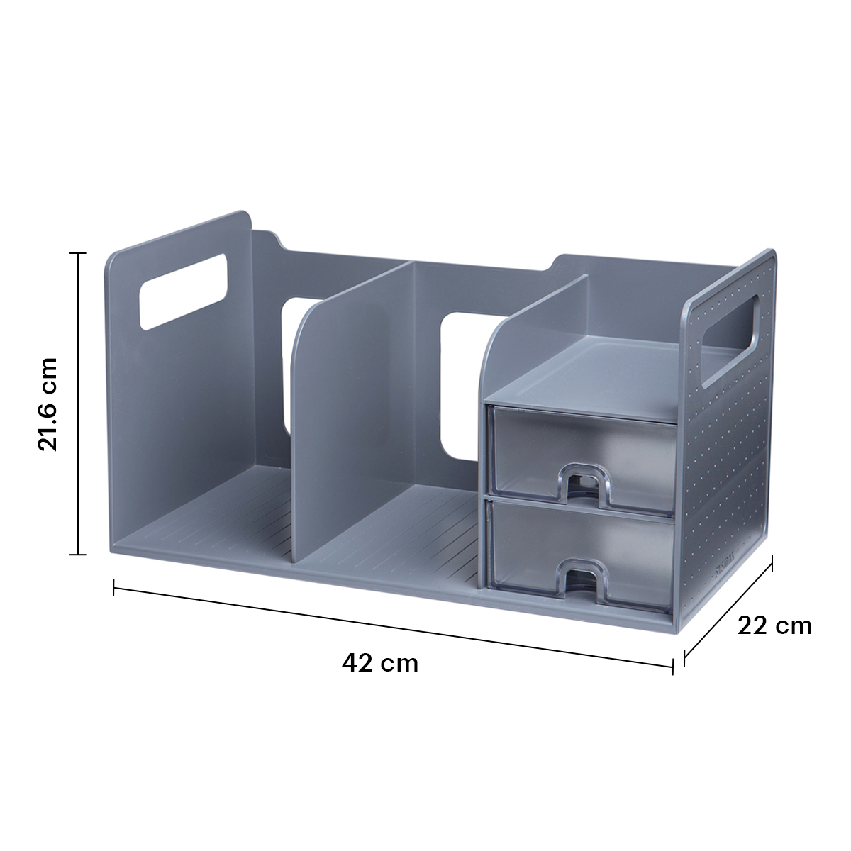 Organizador de escritorio y Estante de libros 2 divisiones - 2 cajones,Gris