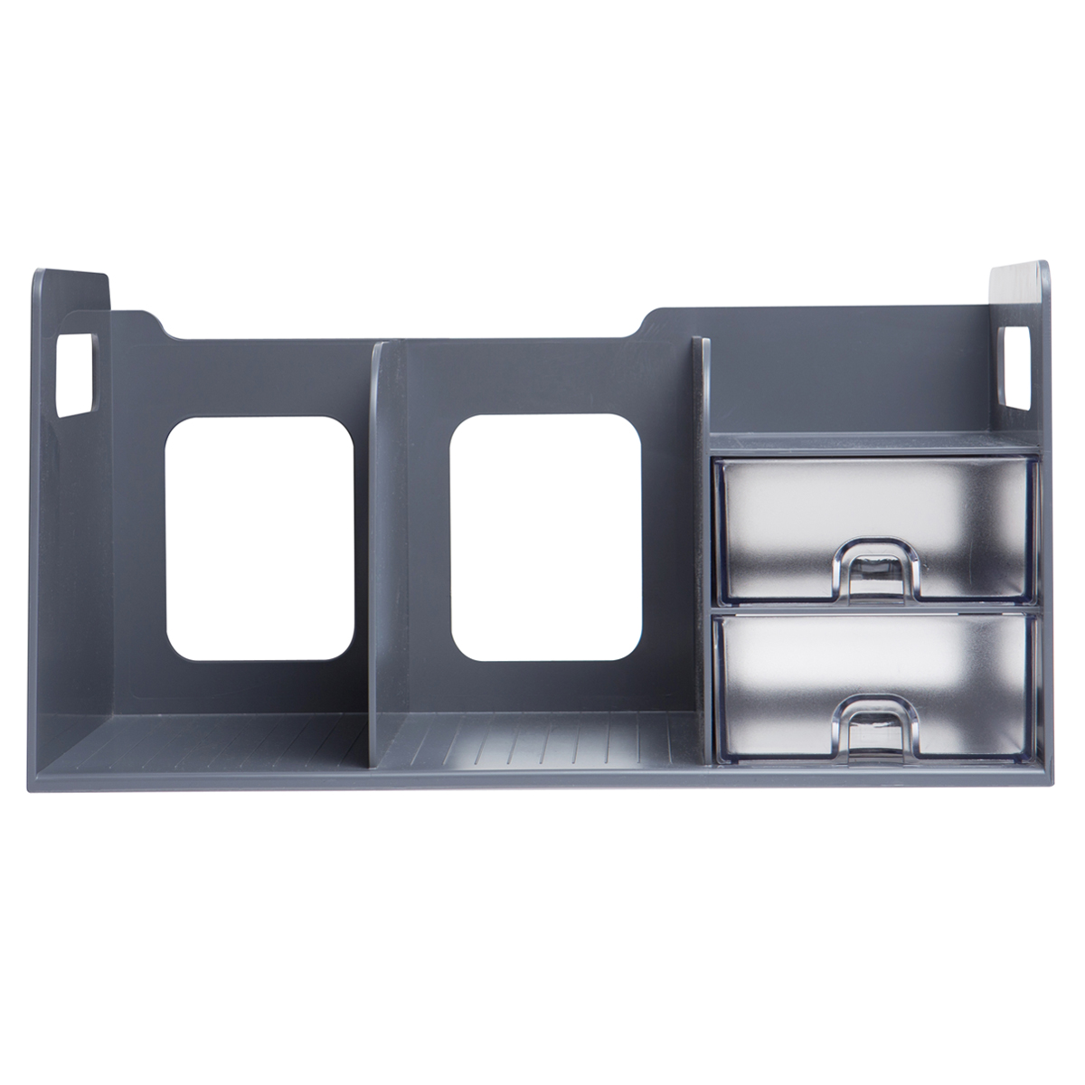 Organizador de escritorio y Estante de libros 2 divisiones - 2 cajones,Gris