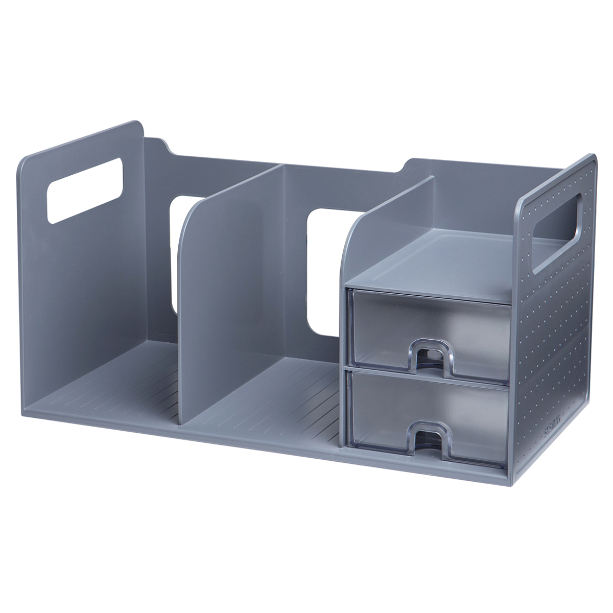 Organizador de escritorio y Estante de libros 2 divisiones - 2 cajones,Gris