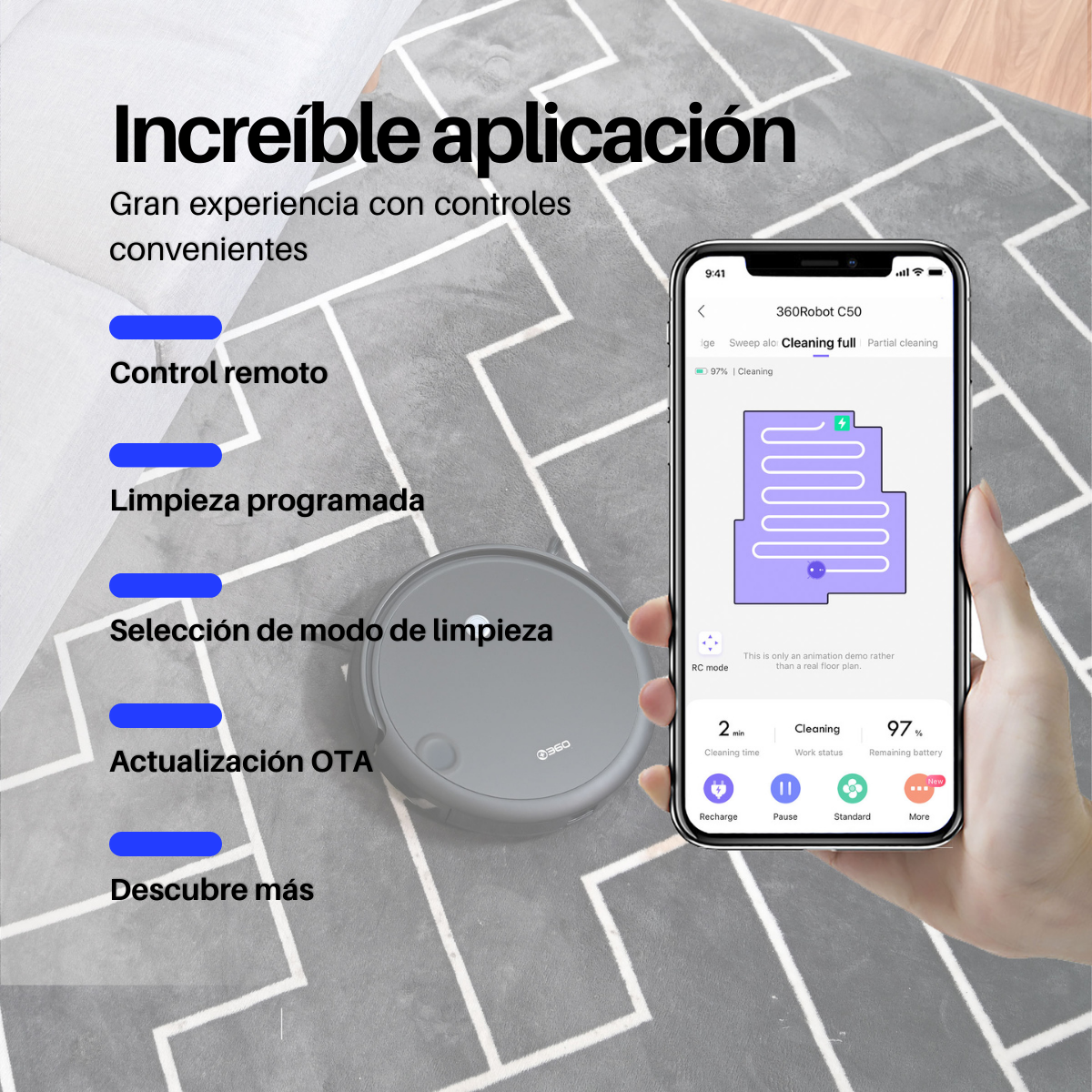Robot Aspiradora Inteligente C50 Barre, Trapea y Autocarga - Alexa y Google.
