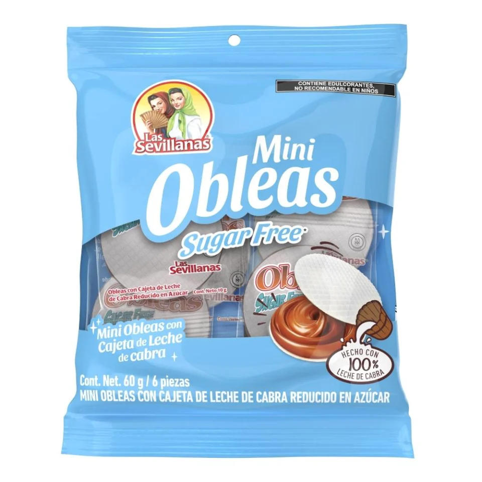 Mini Obleas sin Azúcar Las Sevillanas de Cajeta 2 bolsas 6 piezas