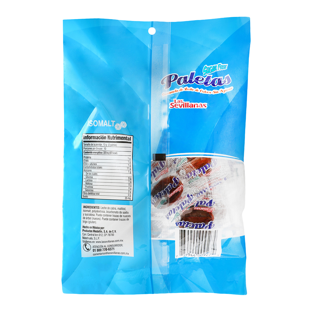 Paleta de leche Las Sevillanas sin Azúcar 130 g paquete con 2 bolsas