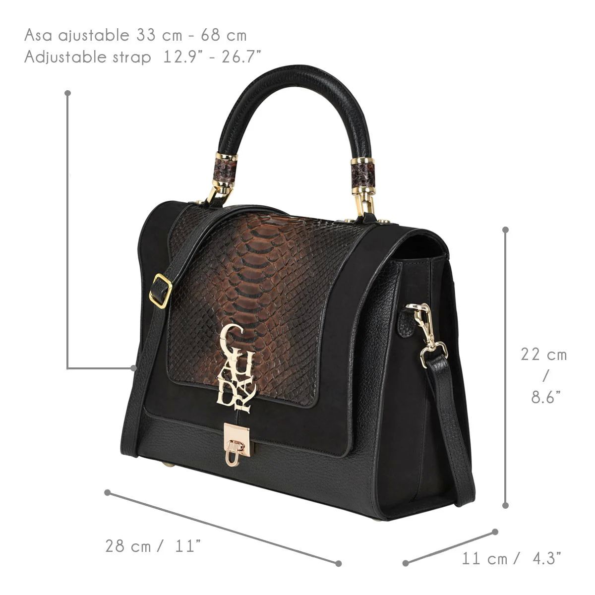 Bolso Cuadra en piel genuina de pitón para Dama