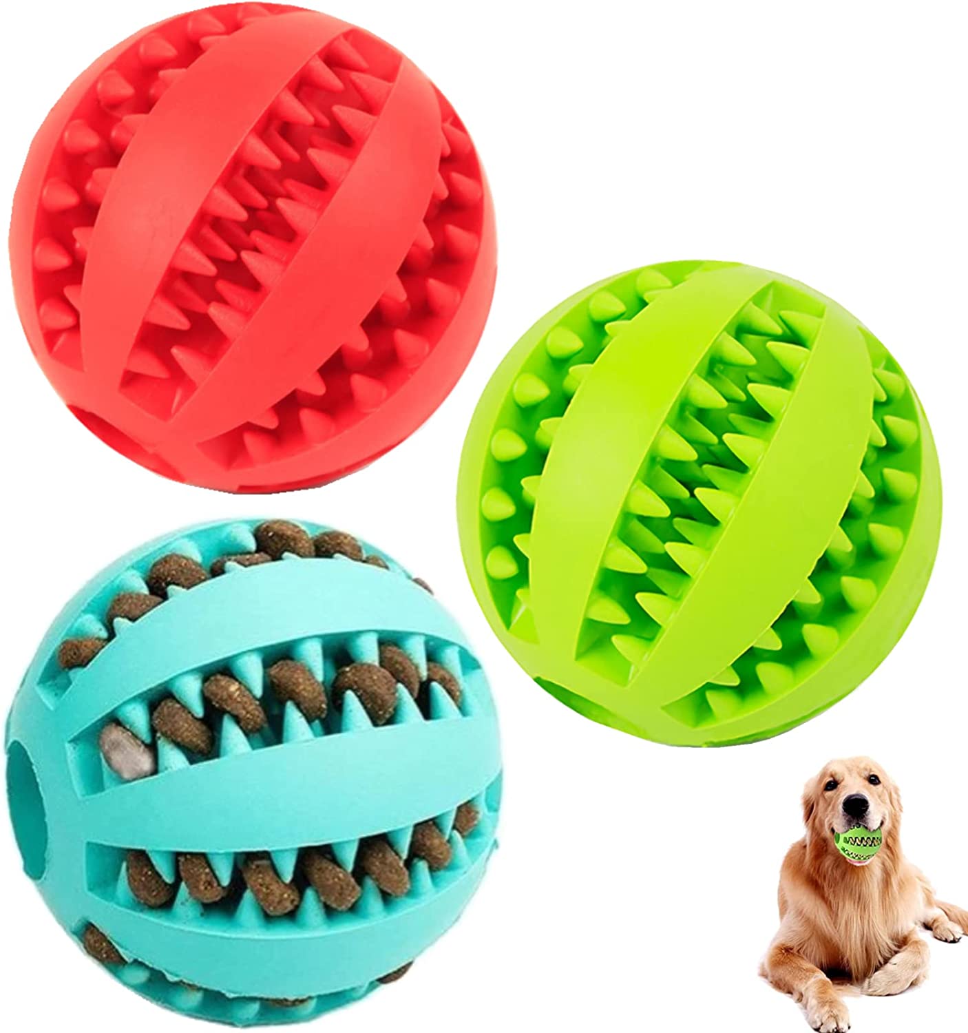 Pack 3 Juguetes para Limpiar los Dientes - AJR - Pelota Perro Indestructible, Goma No Tóxica