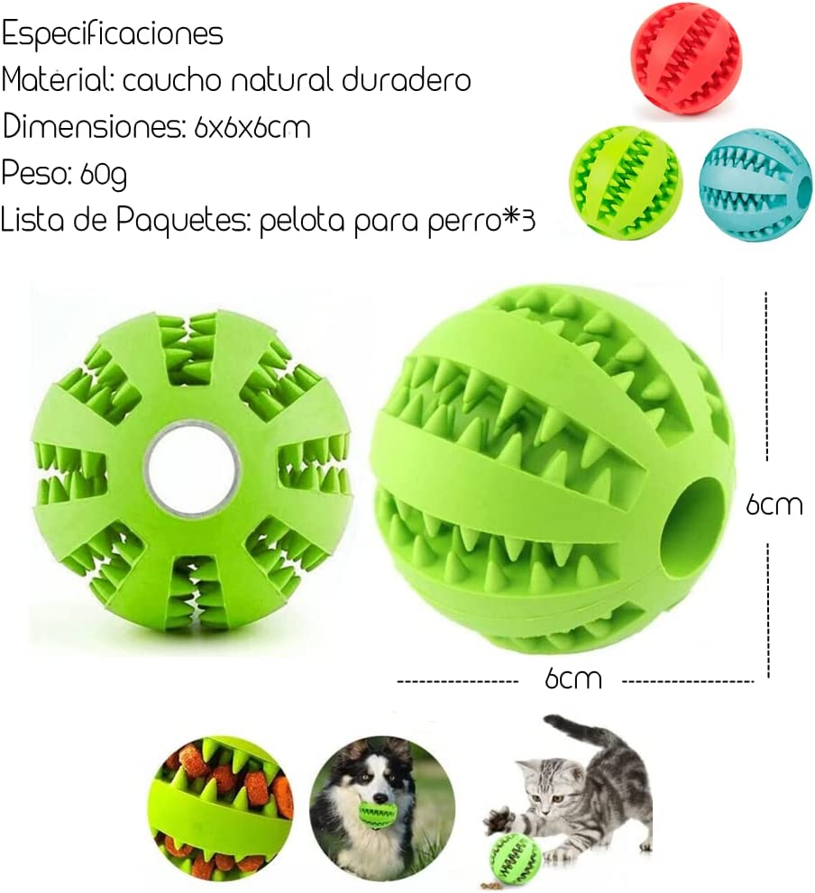 Pack 3 Juguetes para Limpiar los Dientes - AJR - Pelota Perro Indestructible, Goma No Tóxica