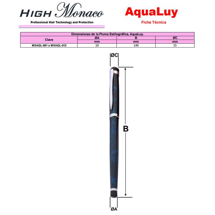 Bolígrafo Fuente Premium MXAQL-0005-1 1pza 0,5mm Punta Negro Azul Marino 1 Tinta Azul Marino Acero Inoxidable Para Cartucho SmallCartri 3,4mm, AquaLuy