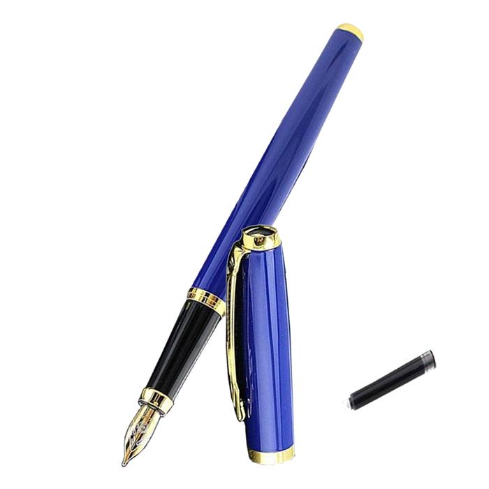 Bolígrafo Tipo Fuente Redacción MXUEX-009-1 1pza 0,5mm Punta Azul Marino Oro 1 Tinta Roja Acero Inoxidable Para Cartucho SmallCartri 3,4mm, BlueLux