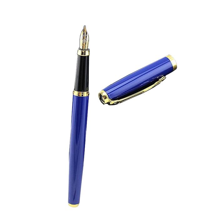 Bolígrafo Tipo Fuente Redacción MXUEX-009-1 1pza 0,5mm Punta Azul Marino Oro 1 Tinta Roja Acero Inoxidable Para Cartucho SmallCartri 3,4mm, BlueLux