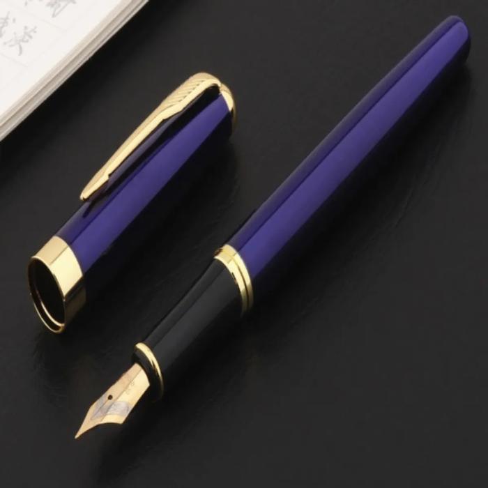 Pluma Tipo Fuentes Fina y Elegante MXUEX-006-2 2pzas 0,5mm Punta Azul Marino Oro 2 Tintas Azul Marino Acero Inoxidable Para Cartucho SmallCartri 3,4mm, BlueLux