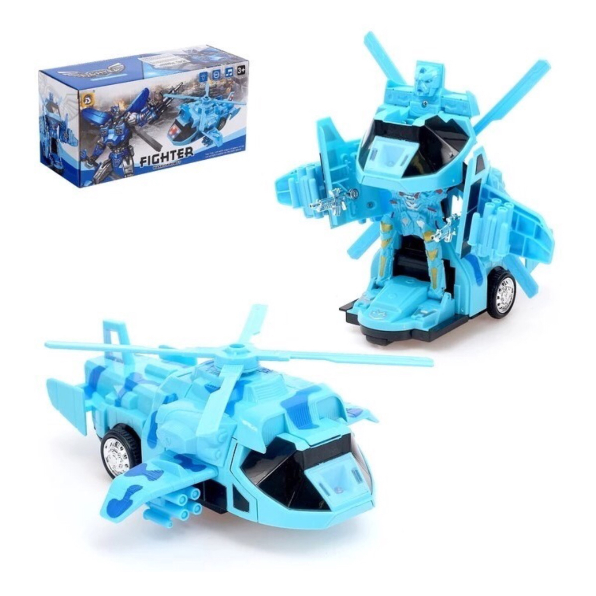 Robot Transformer Helicóptero Con Luz Sonido Movimiento