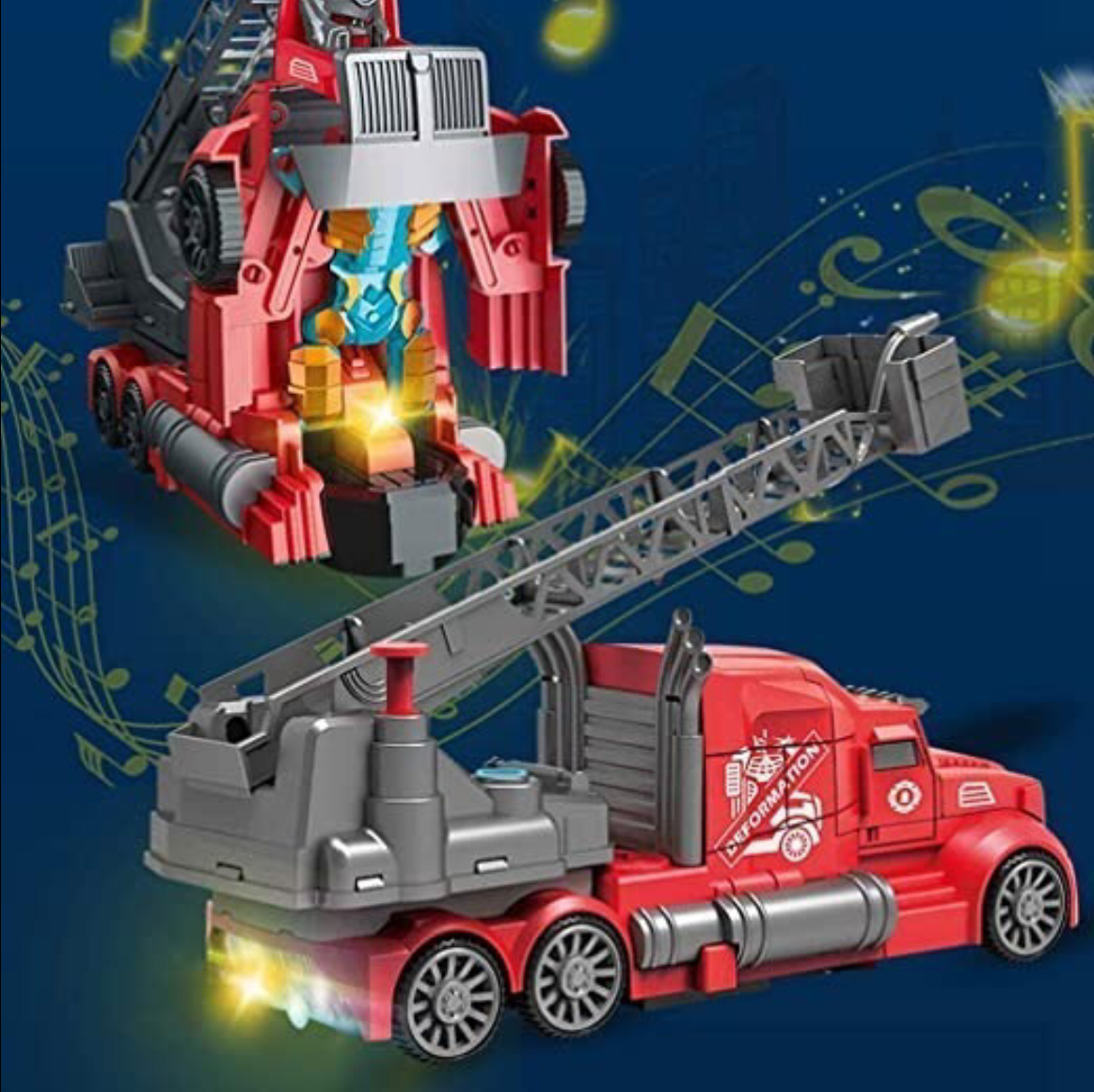 Robot Transformer Camion Bombero Lanza Agua Luz Sonido