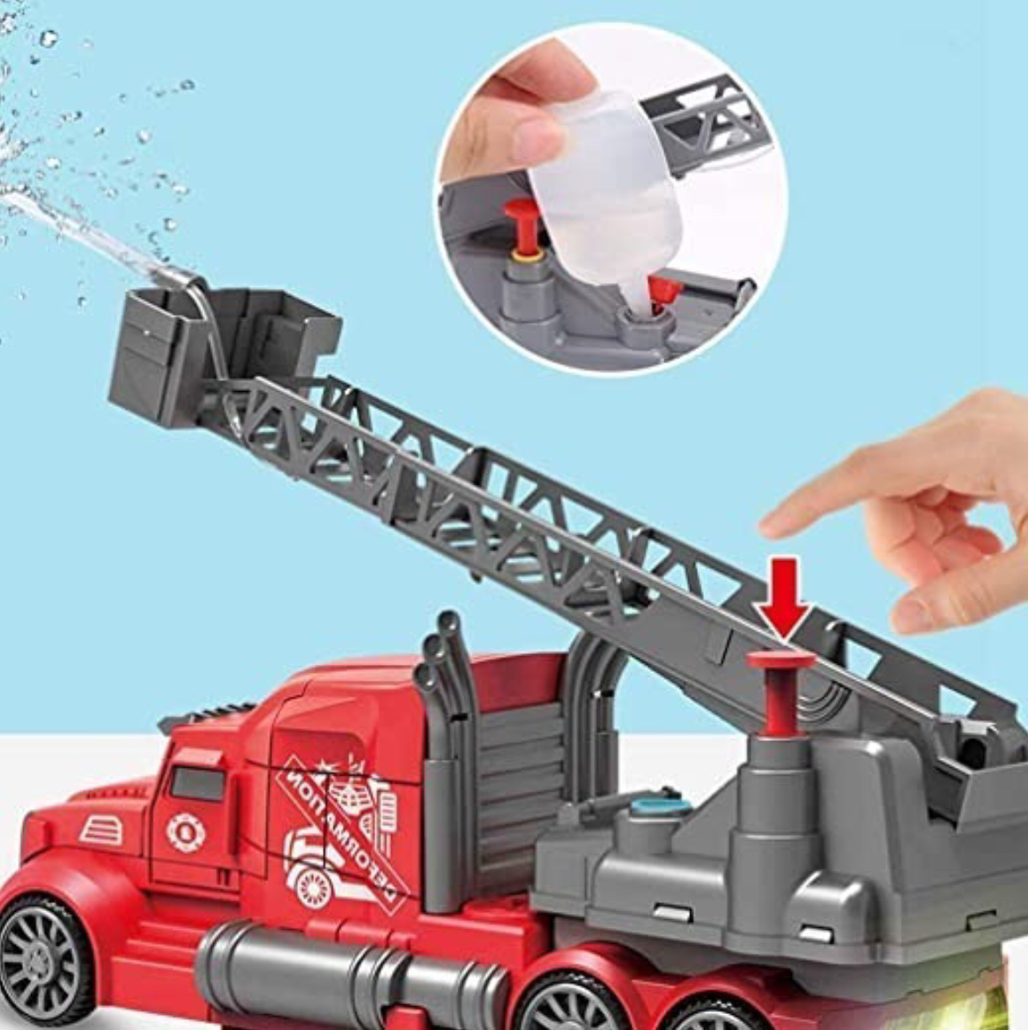 Robot Transformer Camion Bombero Lanza Agua Luz Sonido