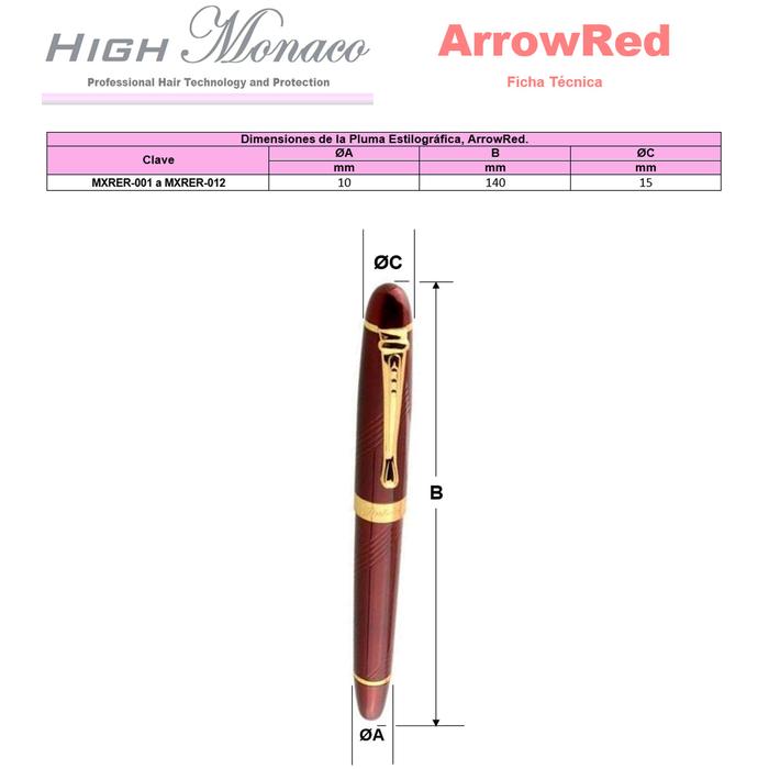 Bolígrafo Tipo Fuente para Dibujo MXRER-008-1 2pzas 0,5mm Punta RojoDorado 2 Tintas Verdes Acero Inoxidable Para Cartucho SmallCartri 3,4mm, ArrowRed