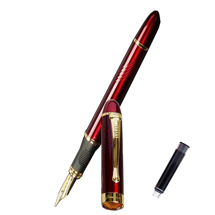 Bolígrafo Tipo Fuente para Oficina MXRER-006-1 2pzas 0,5mm Punta RojoDorado 2 Tintas Azul Marino Acero Inoxidable Para Cartucho SmallCartri 3,4mm, ArrowRed