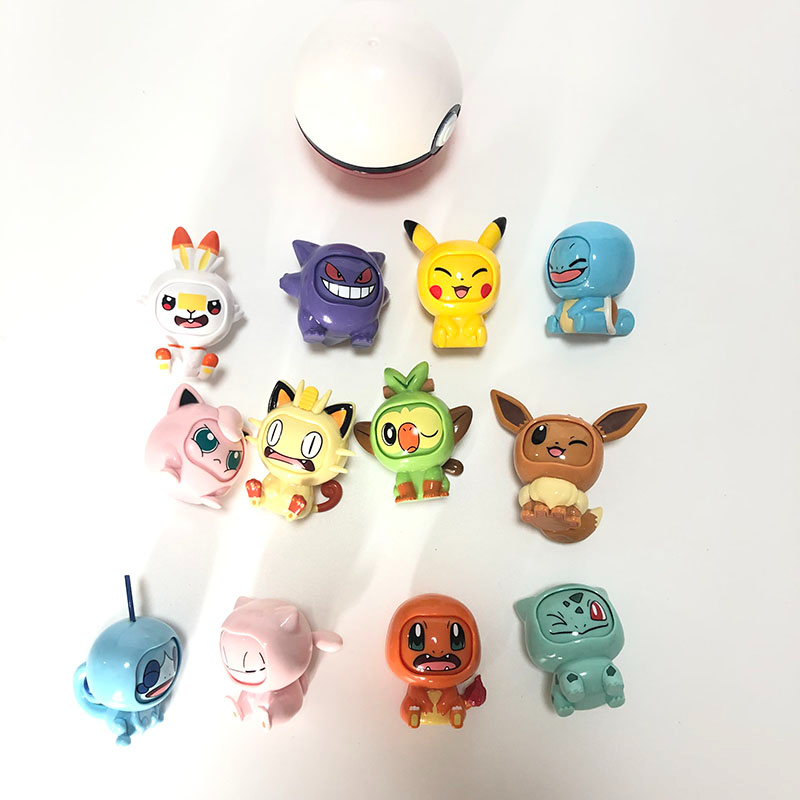 Pokemon Figuras de Accion, Picachu, Bulbasaur, Pokeball, Juguete que cambia la cara para Niños y Niñas