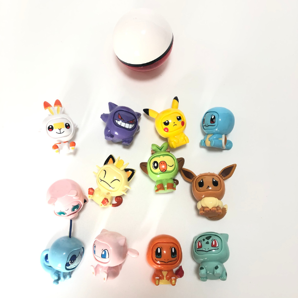 Pokemon Figuras de Accion, Picachu, Bulbasaur, Pokeball, Juguete que cambia la cara para Niños y Niñas, SET 12 pcs