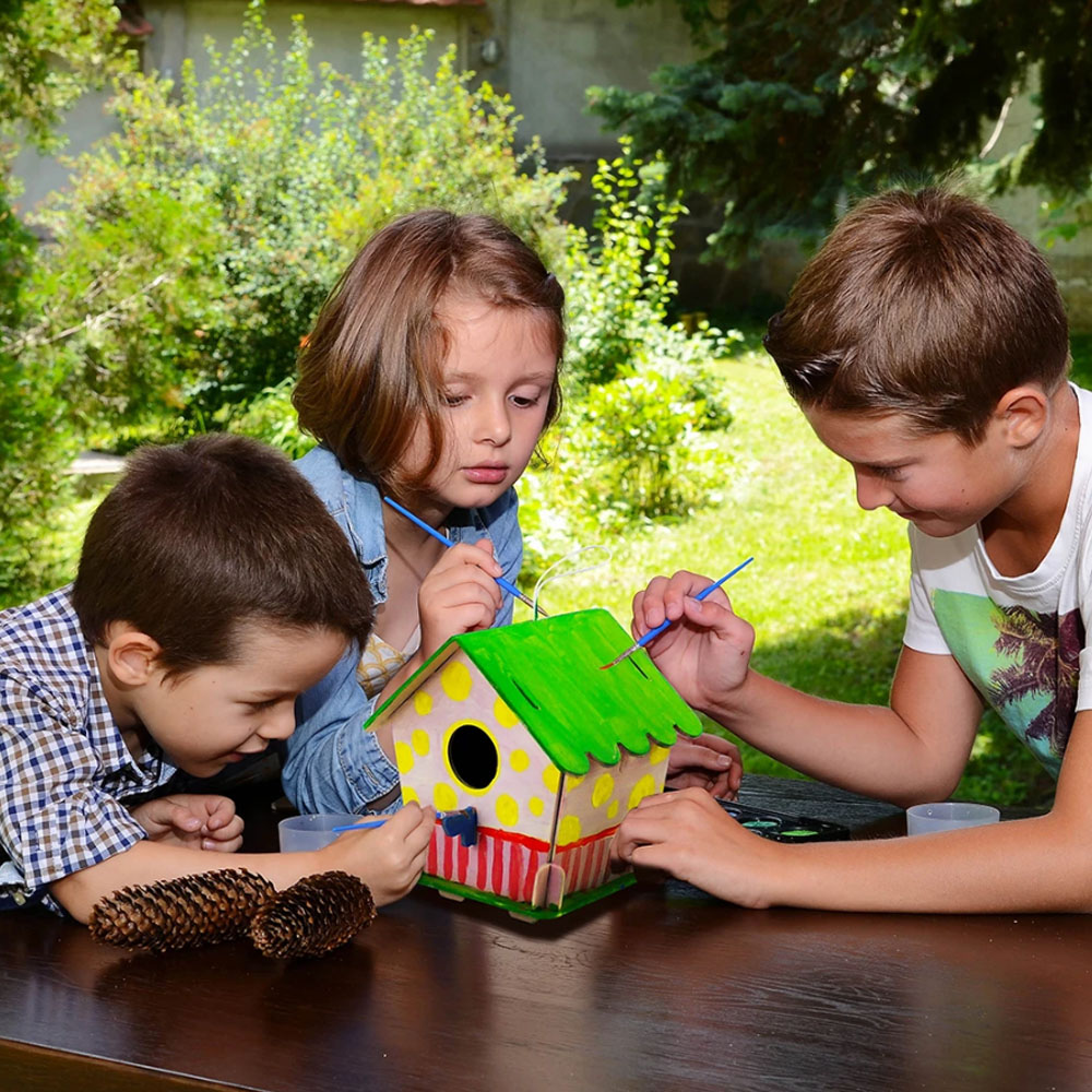 Rompecabezas Casa Pájaros Bloques Armable Madera Pintura Robotime