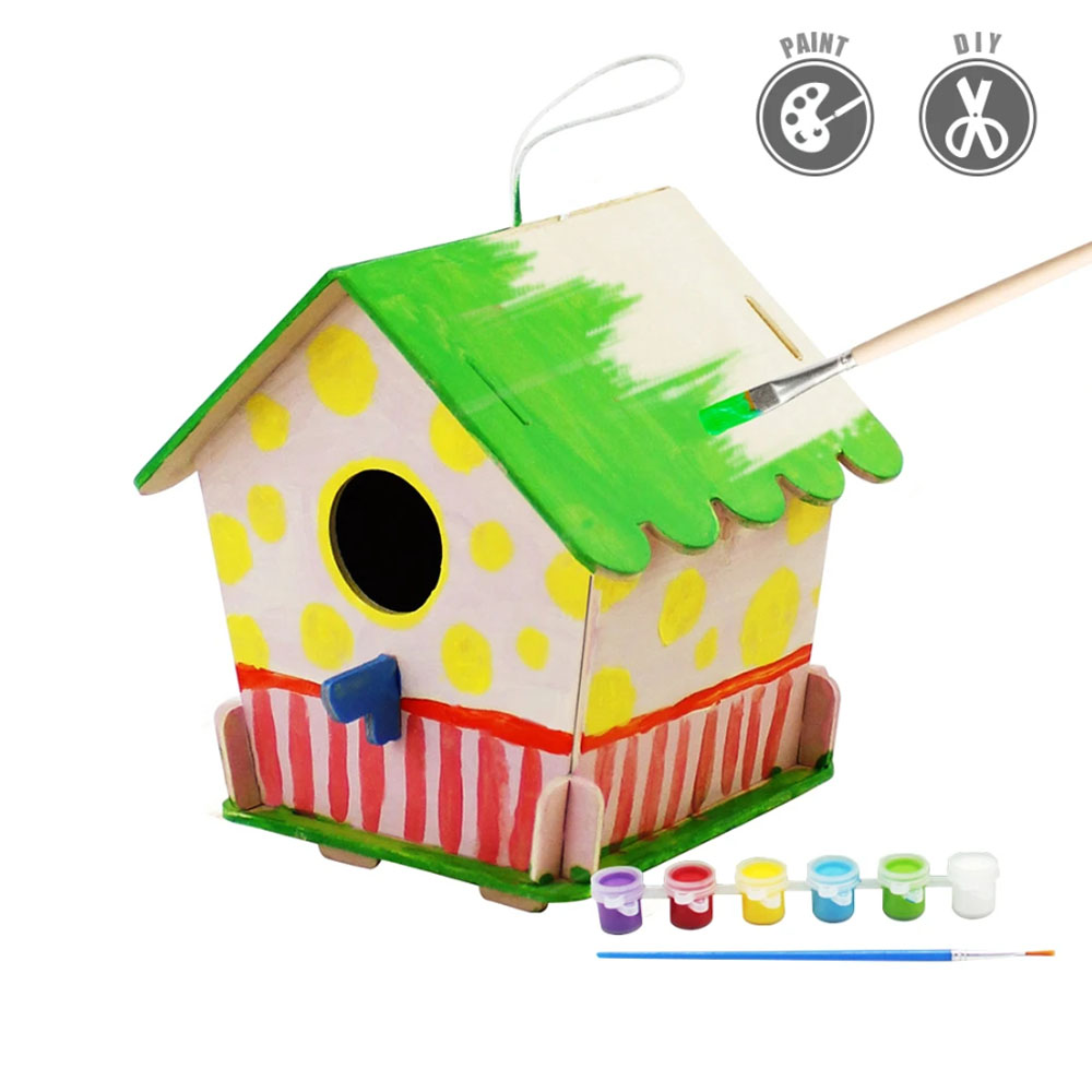 Rompecabezas Casa Pájaros Bloques Armable Madera Pintura Robotime