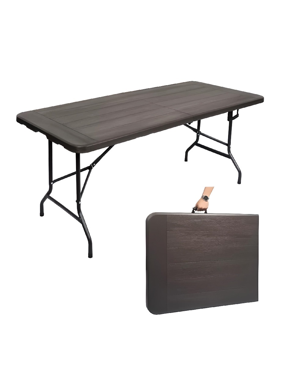 Mesa Plegable Plástico Estilo Madera Con Manija 1.80 Mts