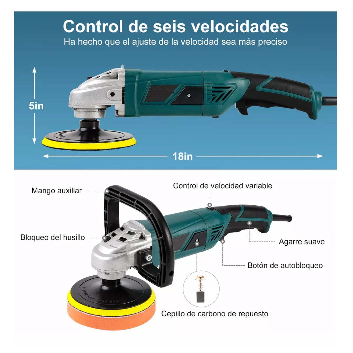 Pulidora Y Lijadora Profesional Para Autos De 180 Mm Y 1350w