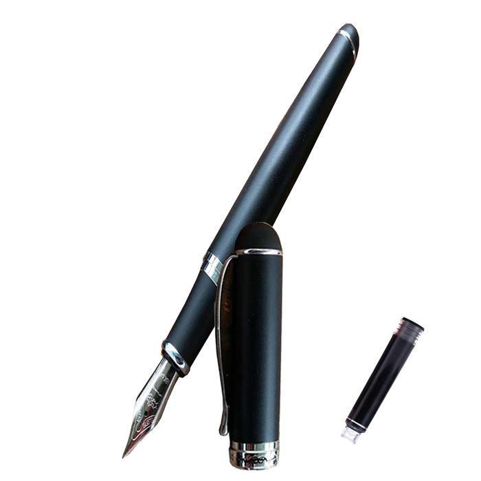 Pluma Fuente Punto Fino MXBMT-005-2 1pza 0,5mm Punta NegroBlanco 1 Tinta Azul Marino Acero Inoxidable Para Cartucho SmallCartri 3,4mm, BlackMate