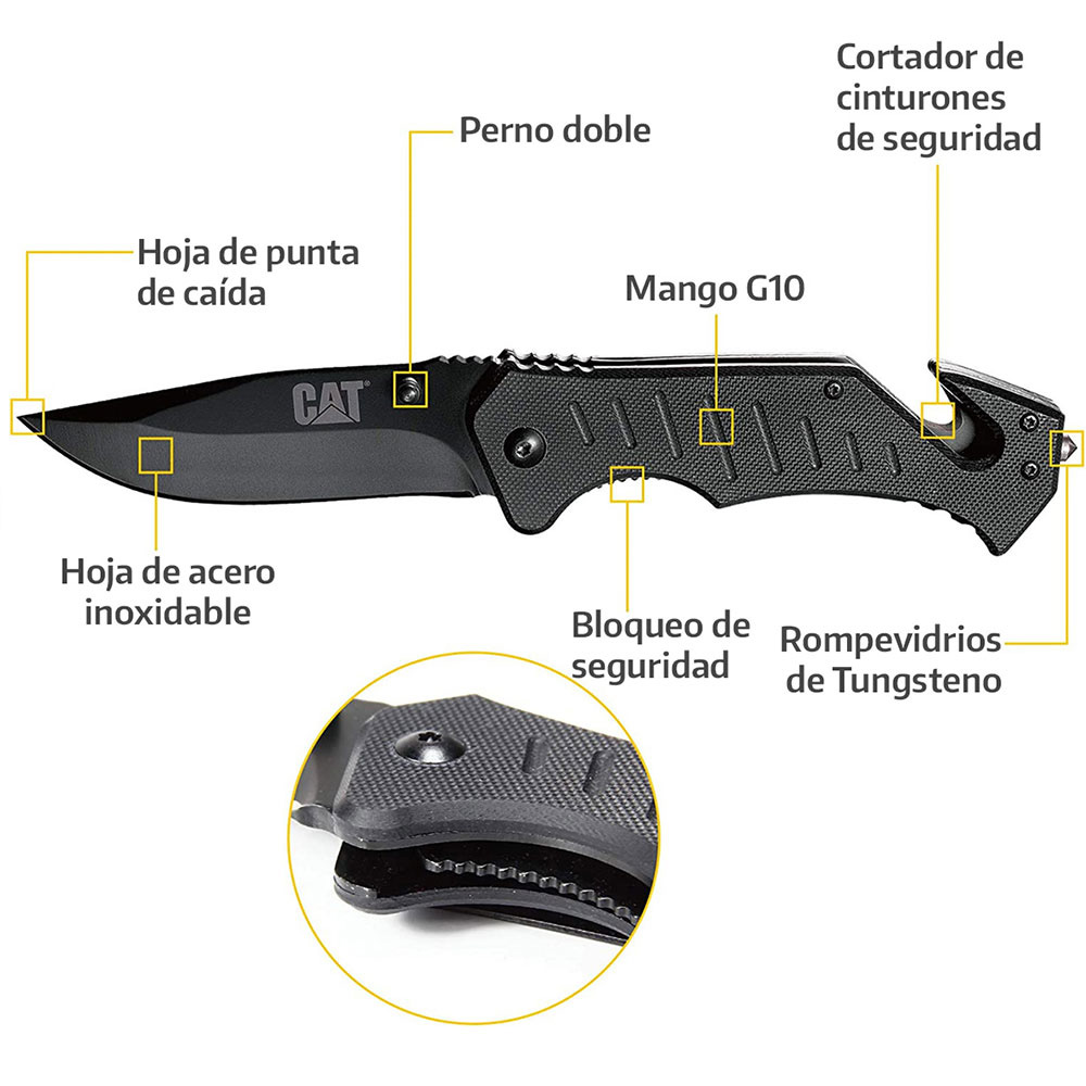 Navaja Lisa De Rescate Negra CAT