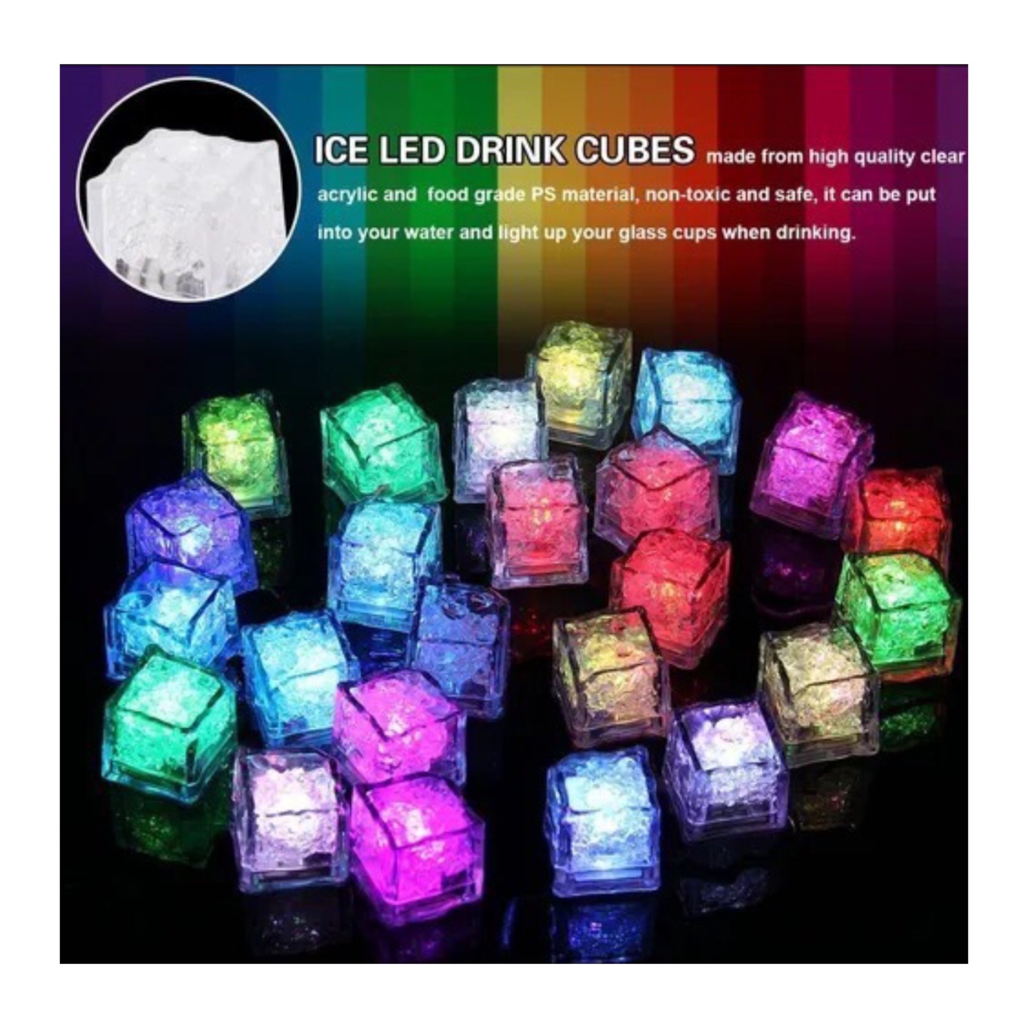 12 Cubos Hielo Led Luminosos Multicolor Fiesta Bebidas Bodas