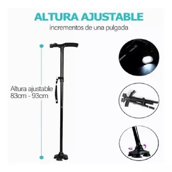 Baston plegable con luz LED para caminar Altura ajustable Para Adultos  Aluminio