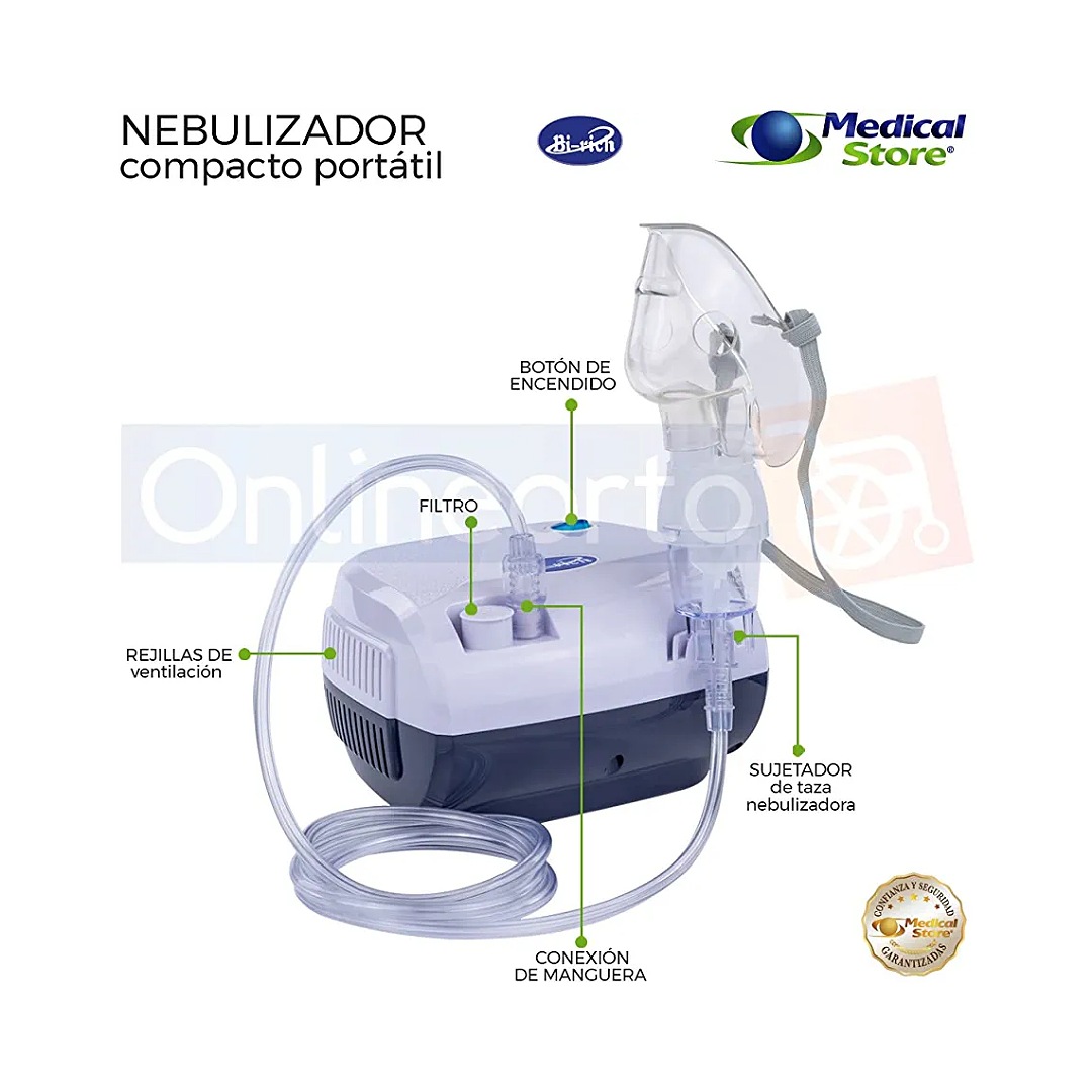 Nebulizador Adulto e Infantil Super Silencioso Modelo CN116, Contiene Kit de Mascarilla Adulta e Infantil, Boquilla en T, Narizera, Manguera de Aire, Taza Nebulizadora y Repuestos para Filtros de Aire